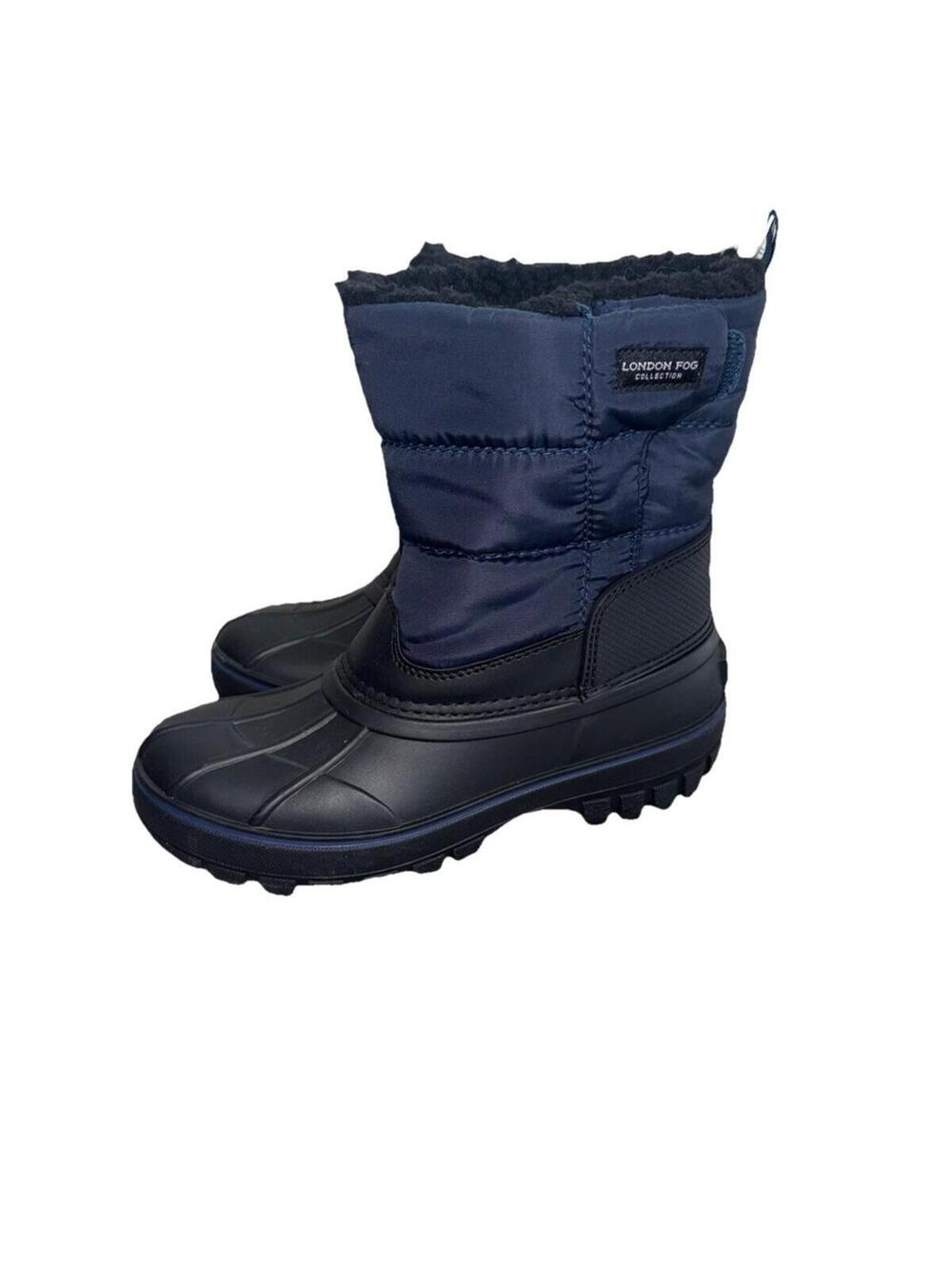 London Fog Big Kids Size 3 Jett Snow Boots Blue Upper Pull On Hook and Loop